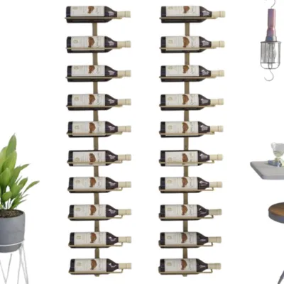 Produktbild von 2er Set Wand-Weinregal 9 x 24 x 120 cm Metall Gold
