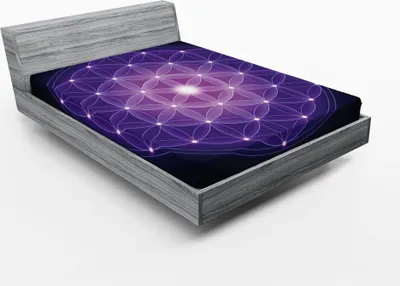 Obrázek produktu pro ABAKUHAUS Tmavě modré napínací prostěradlo, symetrický květ se symbolem hvězdy, posvátná stará geometrie, 140 x 200 cm, tmavě modrá fialová