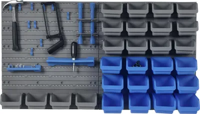 Produktbild von DURHAND Wandregal mit Stapelboxen 44 tlg Werkzeughalter Werkzeugwand Blau