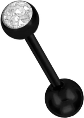 Produktbild von Karisma Edelstahl Blackline Zungenpiercing Hantel Piercing Mit Kristall Elements Flache Halbkugel 5mm und Epoxydharz Schicht- We - 16.0 Millimeter