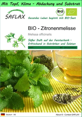 Produktbild von SAFLAX Garden to go - BIO - Zitronenmelisse - Melissa officinalis - 1000 Samen - Mit Topf, Klima - Deckel und Anzuchtsubstrat
