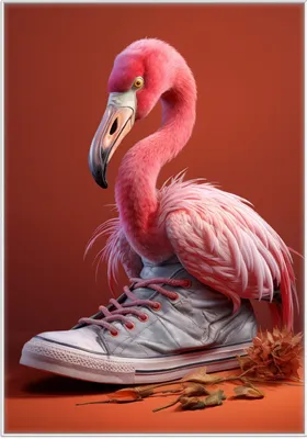 Produktbild von Wallario Wandbild Flamingo im Sneaker, Größe: 70,30 x 100,30 cm, Poster mit weißem Kunststoffrahmen