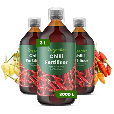 Obrázek produktu pro Chili Tekuté Hnojivo 3x1 L – 2-1-8 NPK – Pro Zeleninu & Papriku – Pro Bujné Květy & Silné Plody – Podporuje Kořeny & Vitalitu – Organifer