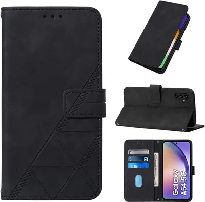 Produktbild von Hülle für Samsung Galaxy A54 5G Prägung Flip Leder Kartenfächer Schutzhülle mit Ständer Schwarz