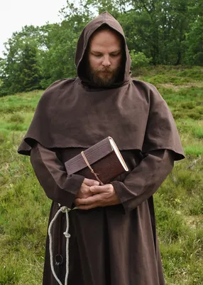 Produktbild von Mönchskutte mit Kapuze und Kordel in braun - Mittelalter LARP Kostüm Mönch Priester Verkleidung Größe: L/XL