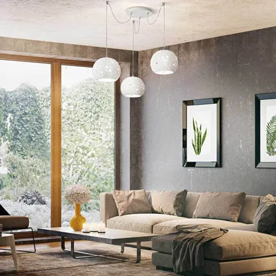 Image de Suspension Corvara En Métal Blanc Et Céramique, Design Élégant, Douille E27 3X40W, Diamètre 250 Mm, Hauteur Réglable Jusqu'À 5000 Mm