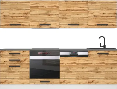 Image de Belini Cuisine bloc Alice - Meubles de cuisine 240 cm Cuisine équipée sans appareils électroménagers avec placards et armoires basses, sans plans de travail, chêne Wotan
