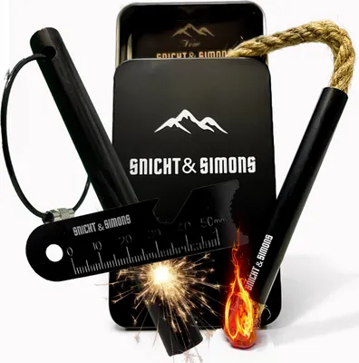 Produktbild von Snicht & Simons - Feuerstahl, Feuerstarter für starke Funken – Perfekt für den Outdoor bereich oder Bushcrafting, Magnesium Stab als Feuerzeug