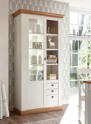 Immagine prodotto di Vetrina di campagna 102 cm pino bianco / rovere wotan Vetrina a libera installazione Soggiorno