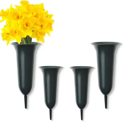 Produktbild von Trichter Grab-Vasen mit Erdspieß frostsicher 4er Set grün 31 cm