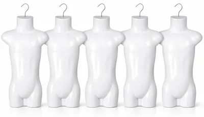 Produktbild von 5 x Kindertorso 53 cm Weiß – Halbschale Kinder Oberkörper Jugendlicher Halbplastik Kunststoff – Kids Mannequin Teenager Schaufensterpuppe mit Haken Dekotorso