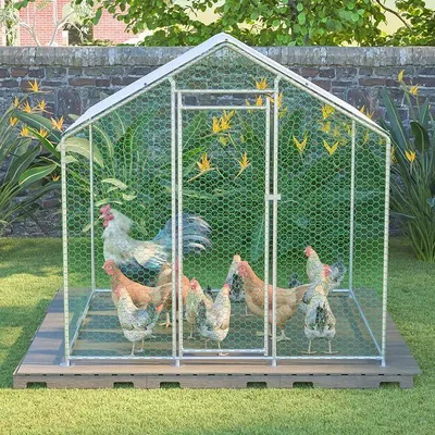 Imagen del producto de Jaula para gallinas con acceso al exterior, de 2x2x2 metros, con cerradura de seguridad y cubierta impermeable de polietileno. Jaula metálica para gallinas, conejos y otros animales pequeños, que permite el acceso al exterior