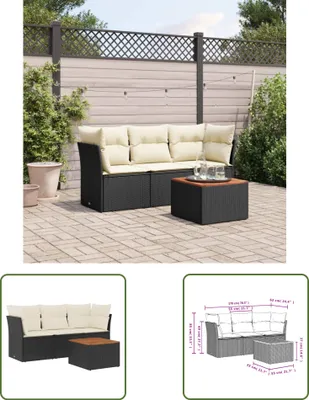 Produktbild von The Living Store 4-tlg. Garten-Sofagarnitur mit Kissen Schwarz Poly Rattan