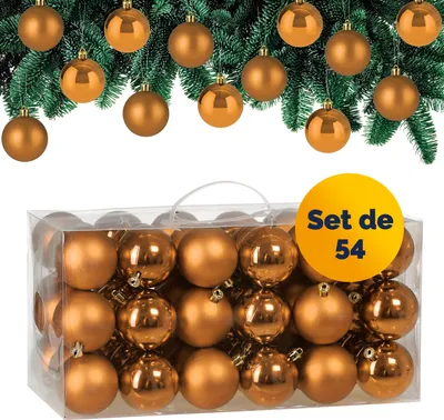 Image de Lot de 54 boules de Noël en plastique robuste Décoration de Noël intérieur extérieur Décoration pour sapin brun cuivre