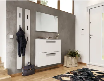 Produktbild von Garderoben Set in weiß UTRERA-01 mit 100cm Schuhschrank, Spiegel, 2 Paneele, B/H/T 160/200/19 cm
