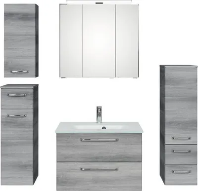 Produktbild von Badmöbel-Set Pelipal Kumba BxHxT 137 x 200 x 50 cm Frontfarbe graphit struktur quer 5-teilig und mehr mit Glas-Waschtisc