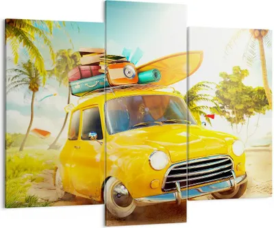 Produktbild von Bild auf Leinwand - Leinwandbild - Auto Strand Reise Sommer - 130x100cm - Wand Bild - Wanddeko - Leinwanddruck - Bilder - Kunstdruck - Wanddekoration - Leinwand bilder - Wandkunst - CB130x100-2839
