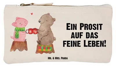 Produktbild von Mr. & Mrs. Panda Federtasche Glühschwein Sause Größe S Klein - Weiß - Geschenk, Kulturbeutel, Kosmetiktasche, Schwein, Bär, Weihnachten, Pouch, Prost, Waschtasche