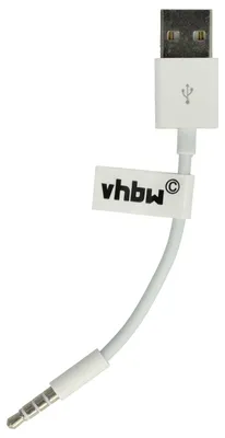 Productafbeelding van vhbw USB-datakabel en oplaadkabel, compatibel met Apple iPod Shuffle 3G, 2G MP3-speler, wit, 10 cm