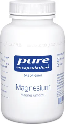 A white bottle of Pure Encapsulations Magnesium Citrate capsules.