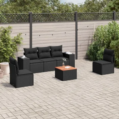 Produktbild von Design 6-tlg. Garten-Sofagarnitur mit Kissen Schwarz Poly Rattan, Gartenmöbel-Sets 2024 Neu