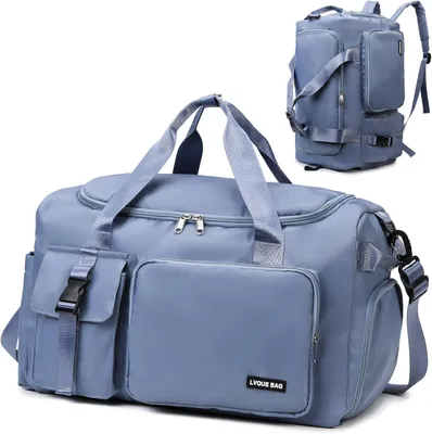 Produktbild von Sporttasche,42L Reisetasche(Hellblau) mit Schuhfach Nassfach Wasserdicht Trainingstasche Travel Duffle Bag mit Rucksack Weekender Fitnesstasche