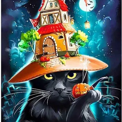 Produktbild von NORIMPEX Maloven by number Katze mit Halloween-Hut, 40 x 50 cm