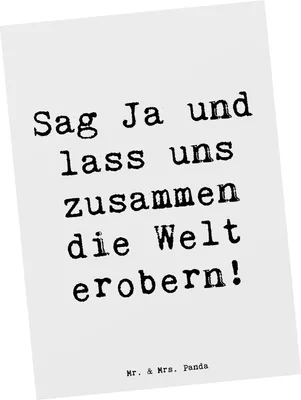 Produktbild von Mr. & Mrs. Panda Postkarte Spruch Heiratsantrag Abenteuer - Weiß - Geschenk, Postkarten, Geschenke, Heirat, Ansichtskarte, einzelkarte, Grußkarte, liebevolle Gestaltung