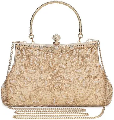 Image de Pochette vintage ornée de perles, couleur champagne