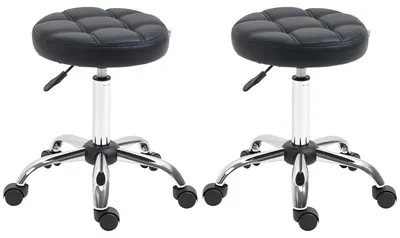 Image de Tabouret de bureau réglable en hauteur - Assise pivotante à 360° - Hauteur : 48–63 cm - Idéal pour les bureaux, les salons de coiffure et les spas - Couleur : noir