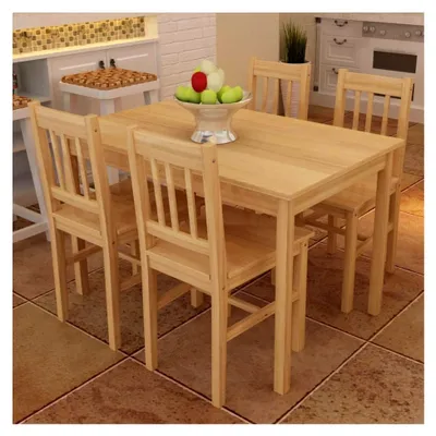 Produktbild von 5-teiliges Essgruppen-Set, Holztisch mit 4 Stühlen (Natur)