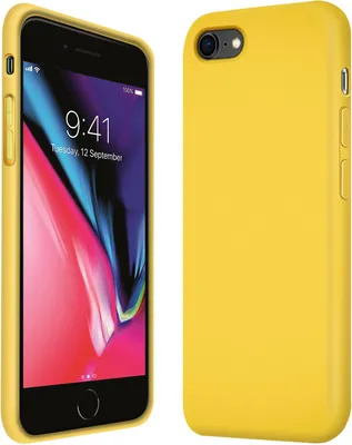 A yellow iPhone case is shown next to an iPhone with a yellow case.
