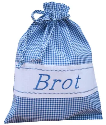 Produktbild von Brotbeutel Stoff Landhaus blau kariert, mit Brot-Stickerei, 30x40 cm