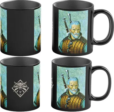 Productafbeelding van Heat Reveal beker, Good Loot, The Witcher 3, Game Art Chronicles - Geralt & Vincent van Gogh, 450 ml, zwart