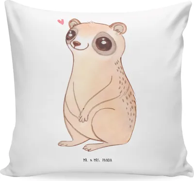 Produktbild von Mr. & Mrs. Panda Zierkissen Plumplori Glücklich - Weiß - Geschenk, Sofa Kissen, Glück, Niedlich, Polster, Lustige Sprüche, 40x40, für, Sofakissen, kuschelkissen