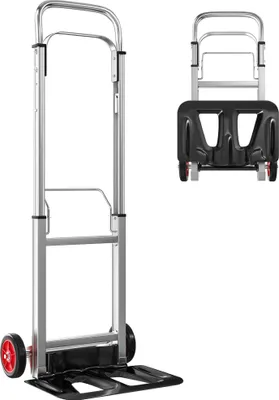 Image de Chariot de transport - Diable - Aluminium - Pliable - Capacité de charge 90 kg - Poignée télescopique réglable - Dimensions 40×41×108 cm - Argenté