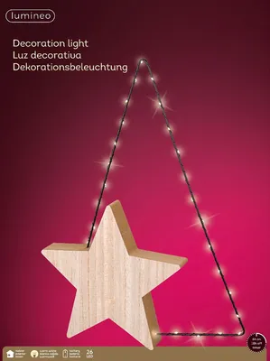 Produktbild von Lumineo LED Beleuchtung Holzstern, 26 LED warm weiß, batteriebetrieben