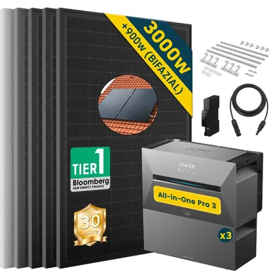 Produktbild von ALLDREI Balkonkraftwerk mit Speicher Anker Solix Solarbank 3 E2700 Pro & BP2700*3,Komplettset mit 6x500W Bifazialer Solarpanel & Smarten Zähler