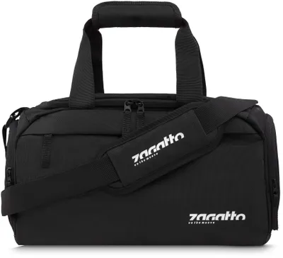Produktbild von zagatto, kleine kompakte Sport-, Reise- & Umhängetasche Schwarz, 20x40x20 cm, 16 L, RYANAIR Handgepäck, ZG782. Mit belüftetem Schuhfach, verstärktem Boden mit Schutzfüßen. Aus hochwertigem Codura & Ökoleder, wasserdicht & sehr leicht.