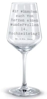 Produktbild von Mr. & Mrs. Panda Weinglas Spruch 14. Hochzeitstag Elfenbeinhochzeit - Transparent - Geschenk, Reise der Liebe, Heirat, personalisierte Geschenke, Ehe, graviertes, Kelch
