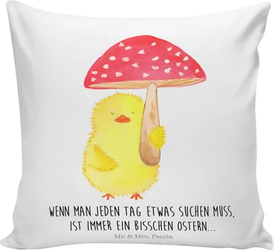 Produktbild von Mr. & Mrs. Panda Deko Kissen Küken Fliegenpilz - Weiß - Geschenk, Ostern, 40x40, kuschelkissen, Dekokissen, Sofa, Ostergrüße, Glückspilz, Frohe