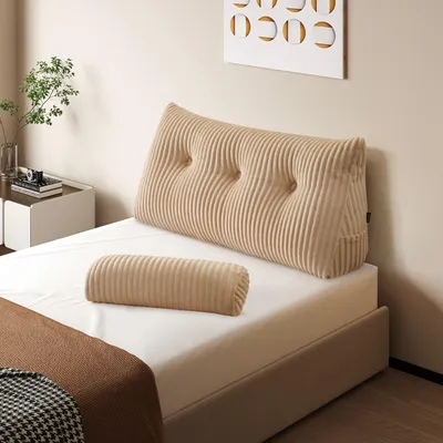 Zdjęcie produktu dla Poduszka do czytania 100 x 50 x 20 cm, poduszka klinowa, beżowy, z kieszenią, do łóżka