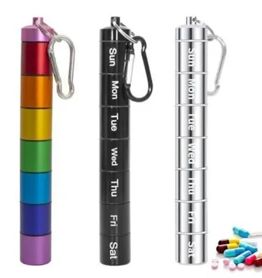 Produktbild von Tablettenbox 7 Tage Aluminium Wasserdicht Schlüsselanhänger 3-teilig