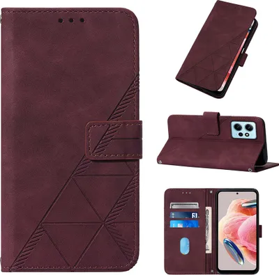 Obrázek produktu pro Flipové kožené pouzdro pro Xiaomi Redmi Note 12 4G peněženkový design pouzdro s embosováním, držákem karet a stojánkem červené