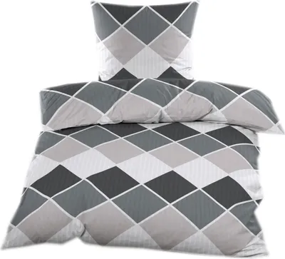Produktbild von Seersucker Bettwäsche 135x200 mit Reißverschluss - Grau Beige Karomuster