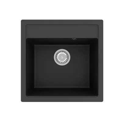 Produktbild von GRANMASTER Horizon Granitspüle 1 Becken mit Siphon, Spüle Arbeitsplatte Küchenspüle mit Wasserhahn, imprägnieren 50ml, Schwarz Metallic