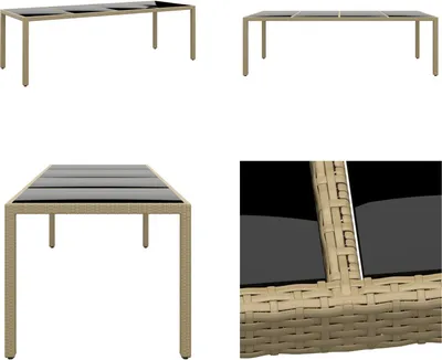 Produktbild von vidaXL Gartentisch mit Glasplatte Beige Poly Rattan - Gartentisch Mit Glasplatte - Gartentische Mit Glasplatten - Gartenmöbel - Esstisch