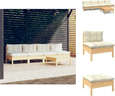 Produktbild von vidaXL 5-tlg. Garten-Lounge-Set mit Creme Kissen Kiefernholz -  Gartenmöbel-Sets