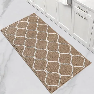 Image de Tapis de cuisine beige, 60 x 120 cm, antidérapant, lavable en machine, absorbant