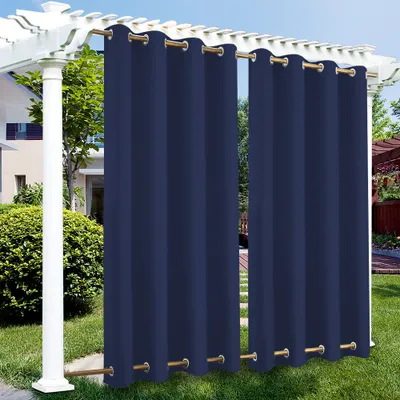 Produktbild von Vorhang Wasserdicht Sonnenschutz Gardine Wetterfest Verdunkelungsvorhang mit sen fr Outdoor Terrasse Balkon Pergola, 132x243cm, Blau